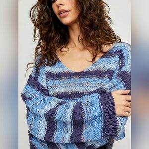 Free People Blue and Purple Striped Sweater